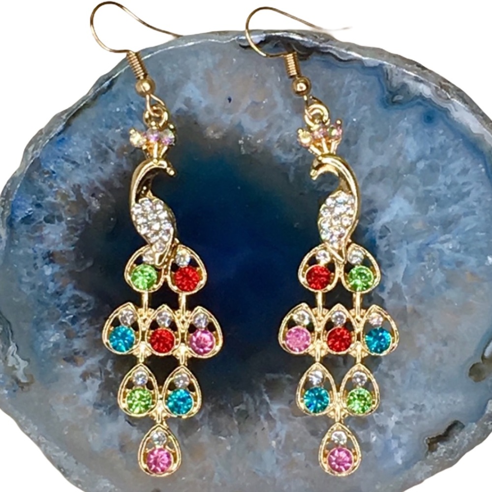 Rhinestone Peacock Earrings
